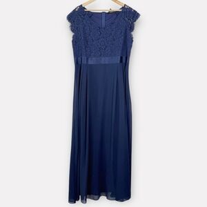 Evening Gown Size 3XL Navy Blue Lace Top Chiffon Skirt Maxi Dress Formal Wedding